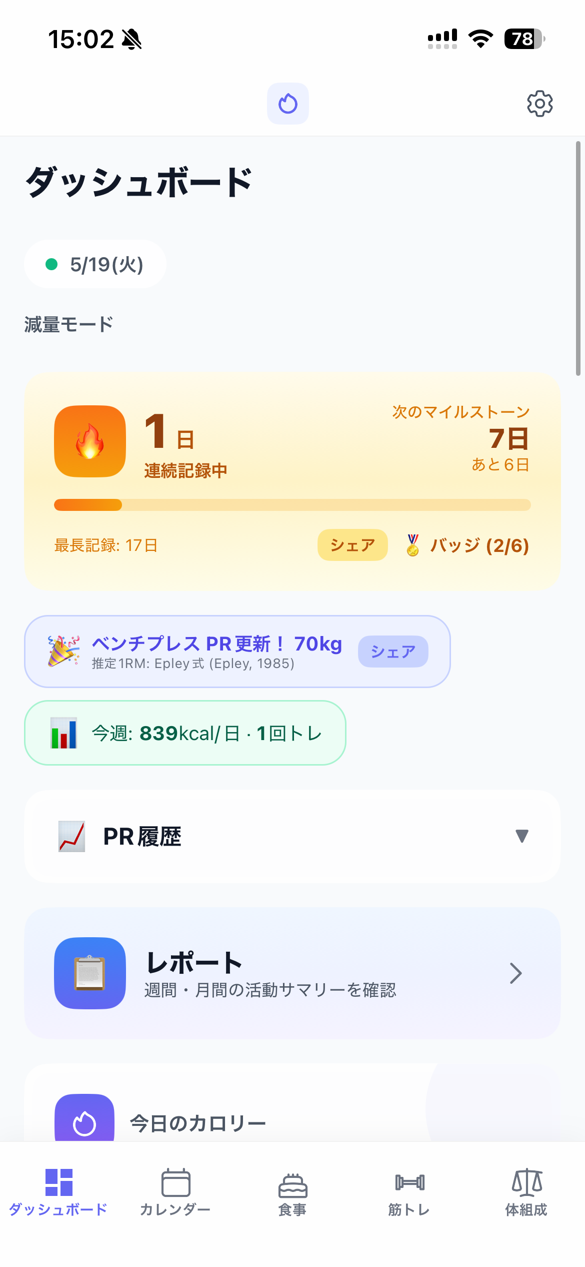 Fistory ダッシュボード画面